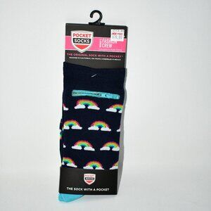 Pocket Socks Set of 2 Women’s Crew Socks w Hidden Zipper Pocket- Rainbow & Leopa